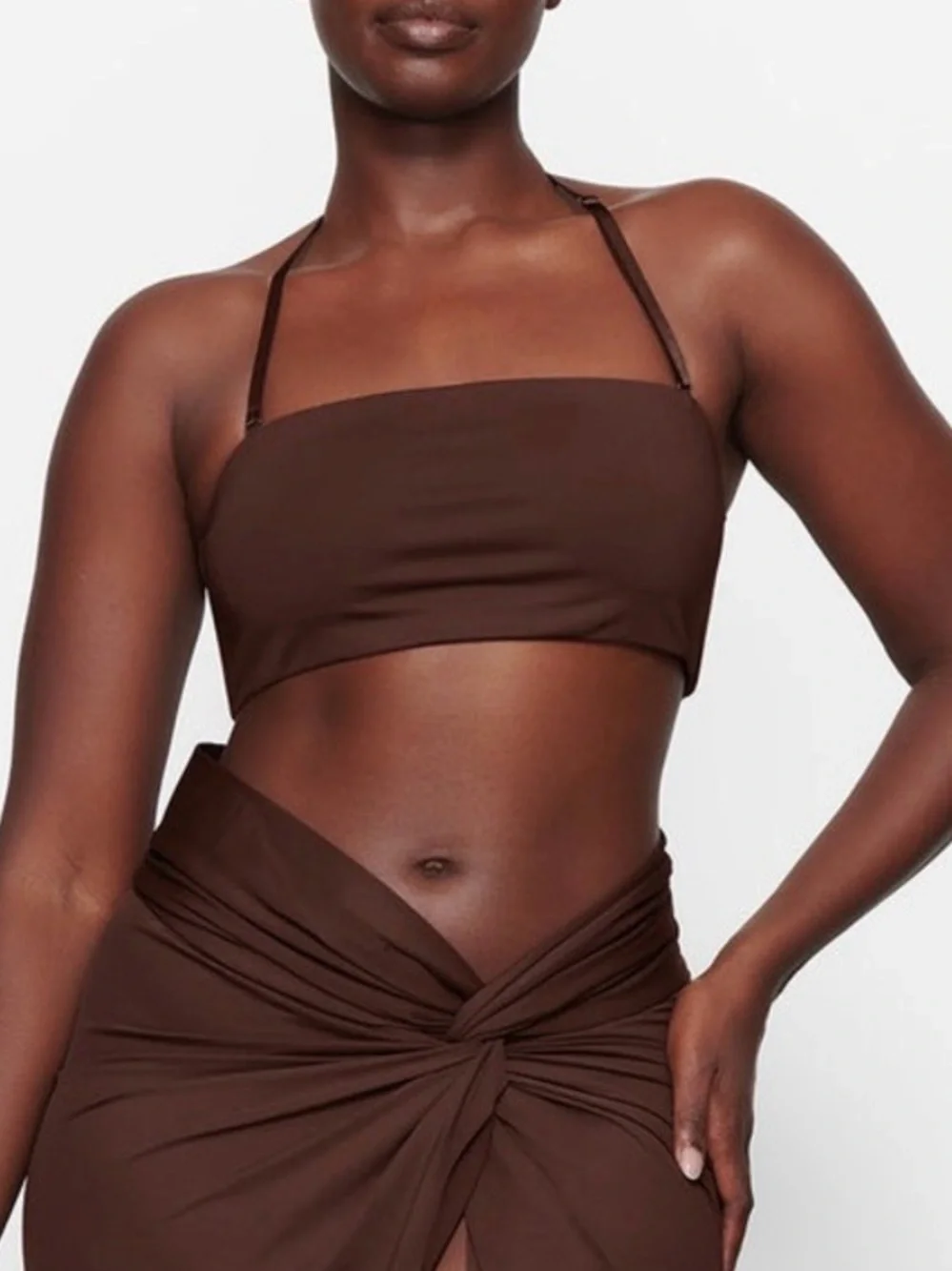 SKIMS 2Pc SET Bandeau Bikini Top & Cheeky Tanga Bottom Cocoa Brown Size XL